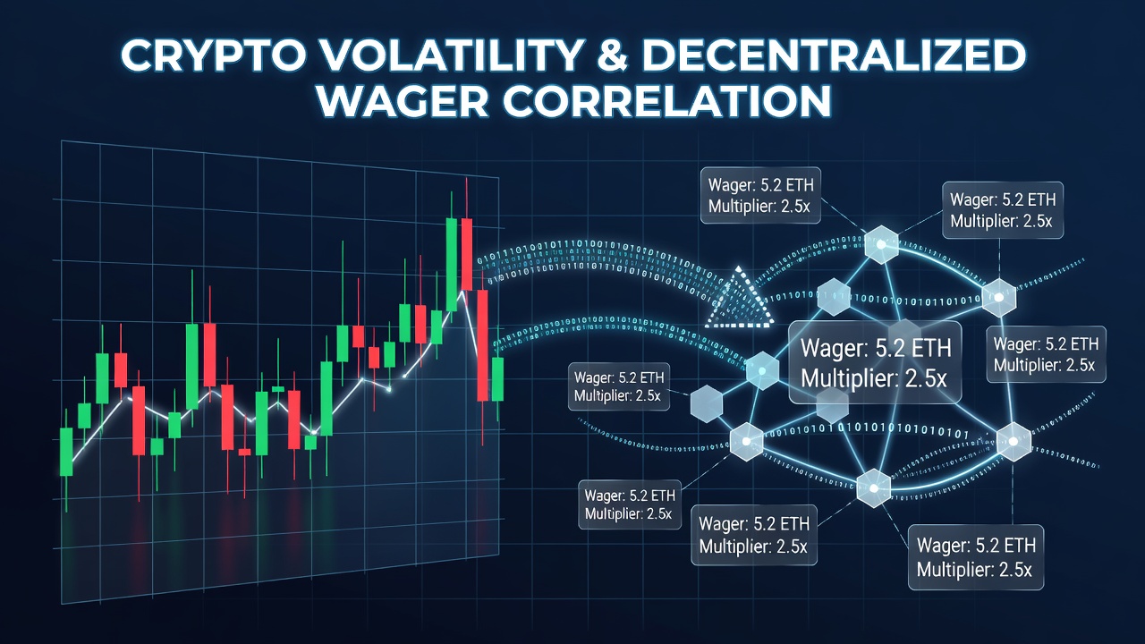 Chart displaying cryptocurrency price swings next to average wager adjustments across decentralized betting platforms