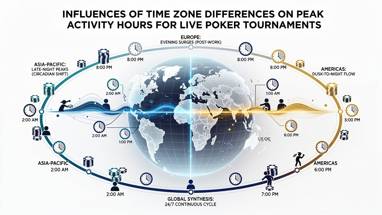 Graph illustrating registration spikes for live poker events across different time zones in 2026