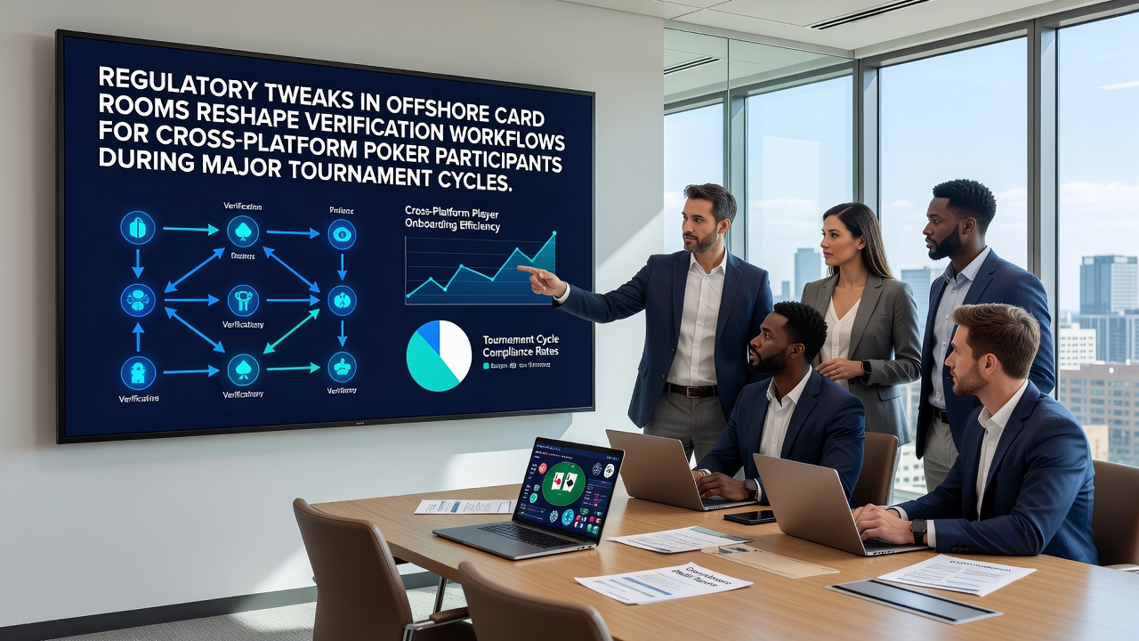 Offshore poker verification process updates shown in digital interface during tournament preparation