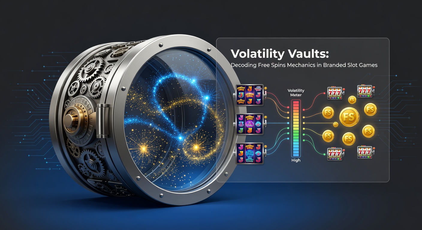 Vibrant branded slot game screen showing a volatility vault unlocking free spins with thematic symbols from a popular movie franchise
