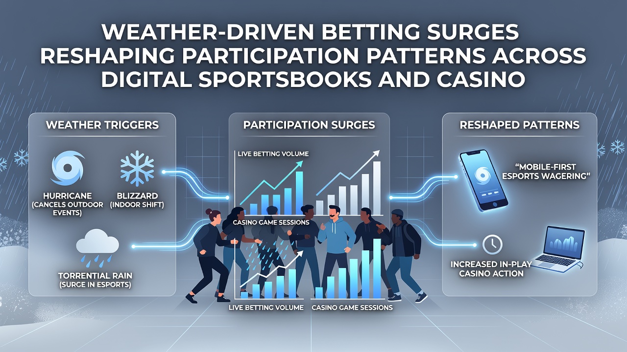 Analytics dashboards showing weather-correlated increases in digital wagering activity